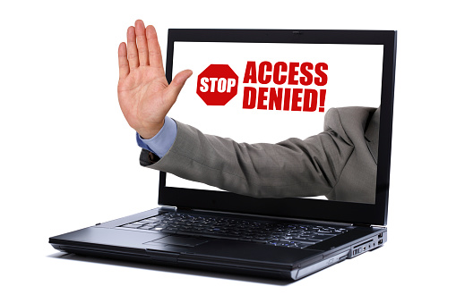 Stop gesture through a laptop screen concept for internet censorship and access denied