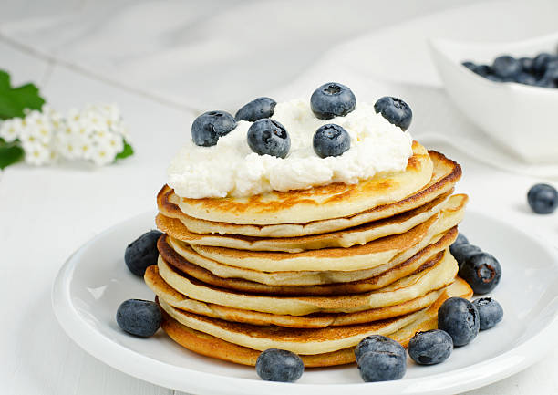 Pancakes with blueberries stock photo