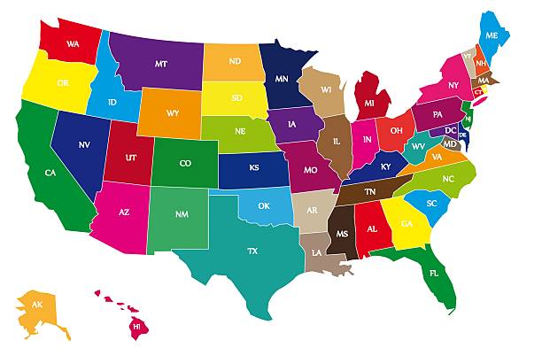Color coded map of USA stock photo