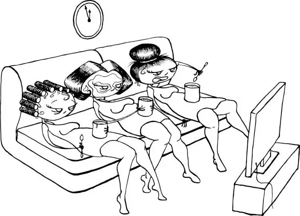 Vector illustration of A vector illustration of three women having a girl's night.