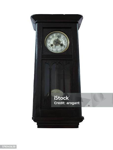 19th Century Old Pendulum Wooden Clock Isolated On White Stock Photo - Download Image Now