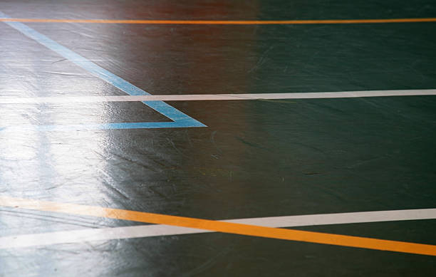 istock Sport hall shining floor texture with marking lines 179042460