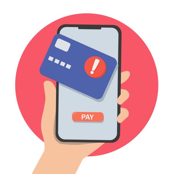 Contactless cashless payment with credit card on mobile phone. paying problem fail or reject on screen. vector illustration Contactless cashless payment with credit card on mobile phone. paying problem fail or reject on screen. vector illustration. contactless airport stock illustrations