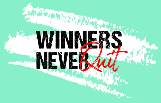 istock Winners never quit motivational quote grunge lettering, Short phrases design 1790426645