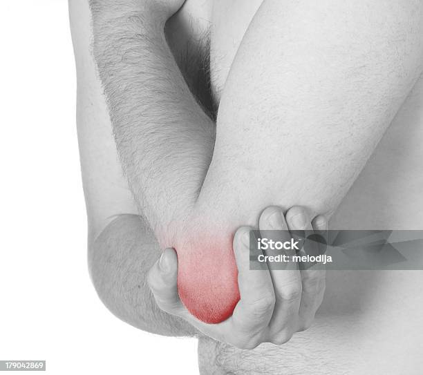 Ostry Ból Podczas Człowiek Łokcia - zdjęcia stockowe i więcej obrazów Artretyzm - Artretyzm, Białe tło, Ból