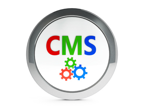 Color CMS emblem isolated on white background, three-dimensional rendering