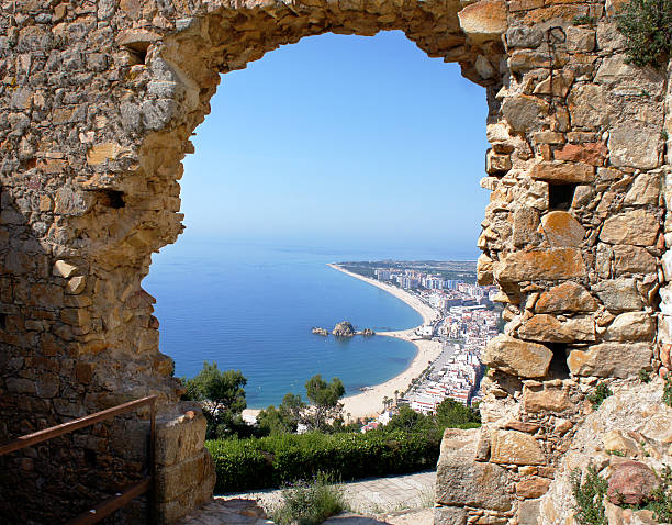 istock Beach Blanes view through arch. Costa Brava, Catalonia, Spain 179044367