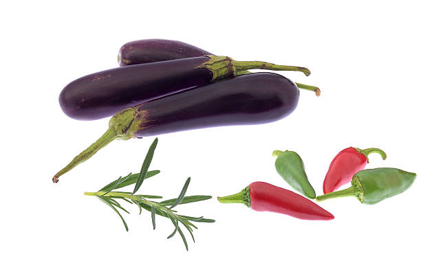 Aubergines isolated on white stock photo