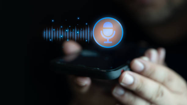 istock Man fellow holding smart phone speaking with microphone symbol, 1790462650