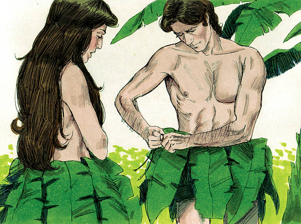 Creation Adam and Eve Hide Nakedness stock photo