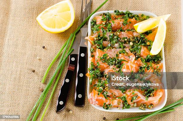 Carpaccio Vom Lachs Stockfoto und mehr Bilder von Bildhintergrund - Bildhintergrund, Erfrischung, Essen am Tisch