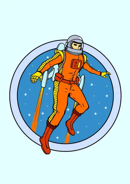 Vector illustration of Vector Retro Flying Astronaut Logo Stock Illustration