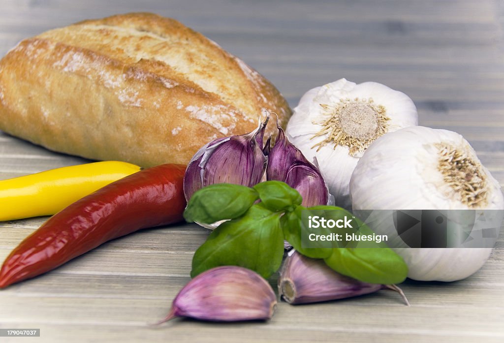 Garlic "Garlic with white Bread, Chilli and basil" Appetizer Stock Photo