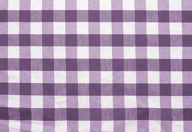 紫と白のチェック生地の質感 - checked purple tablecloth pattern ストックフォトと画像