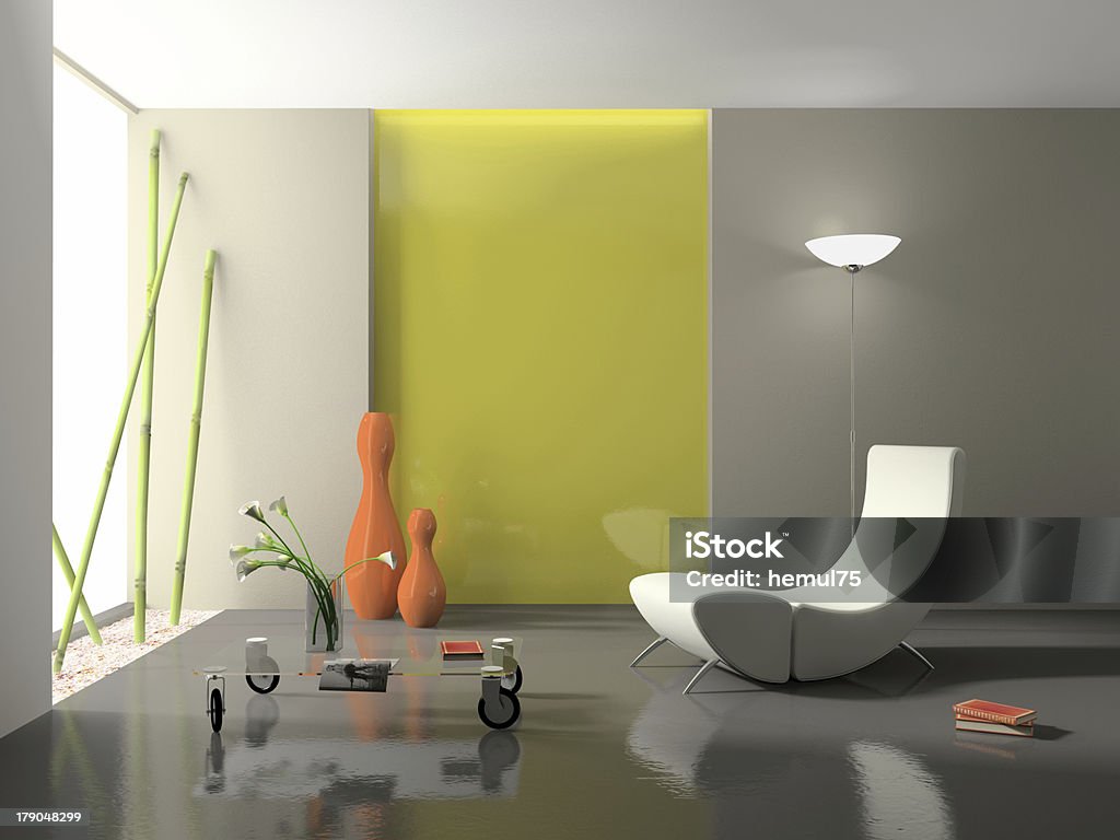 Interni eleganti e un'elegante poltrona rendering 3D - Foto stock royalty-free di Lampada elettrica