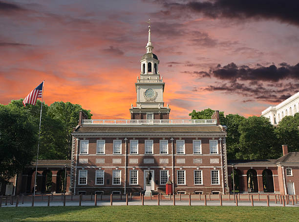 Independence Hall Philadelphia Sunset stock photo