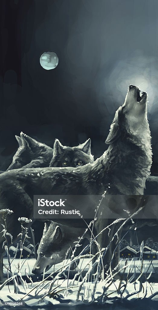 Wolves Raster illustration of hungry wolves in the pack Animal stock illustration