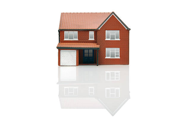 3D graphic of brick house on white background