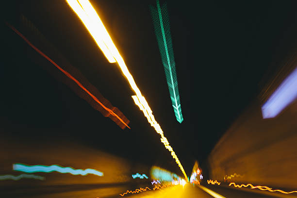 Light traces in a long tunnel stock photo