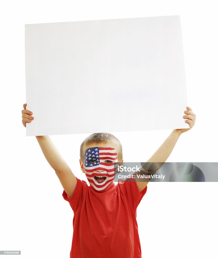 Junge holding leere weiße Papier-poster - Lizenzfrei Amerikanische Flagge Stock-Foto