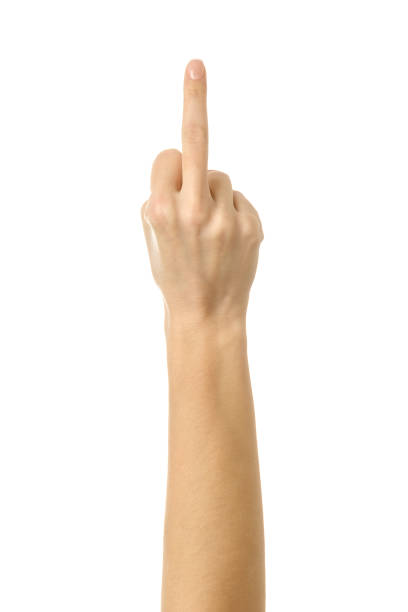istock Middle finger gesture. Woman hand gesturing isolated on white 1790541254