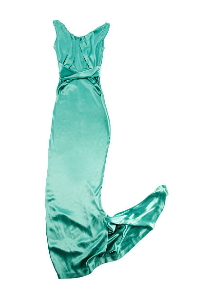Open back turquoise satin tail sleeveless dress Open back turquoise satin tail sleeveless dress isolated on white background. Clipping path included. prom dress stock pictures, royalty-free photos & images
