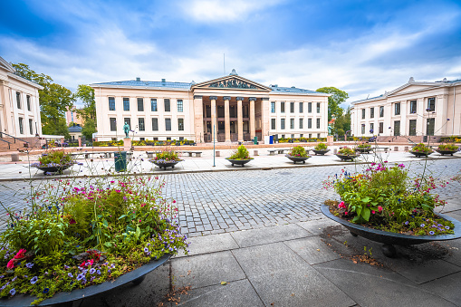 Historic University square in Oslo view, capital of Norway
