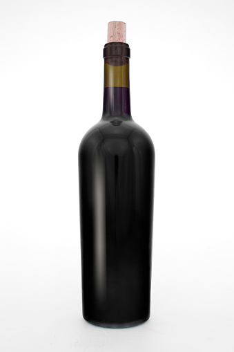Wine bottle without label on a white background.