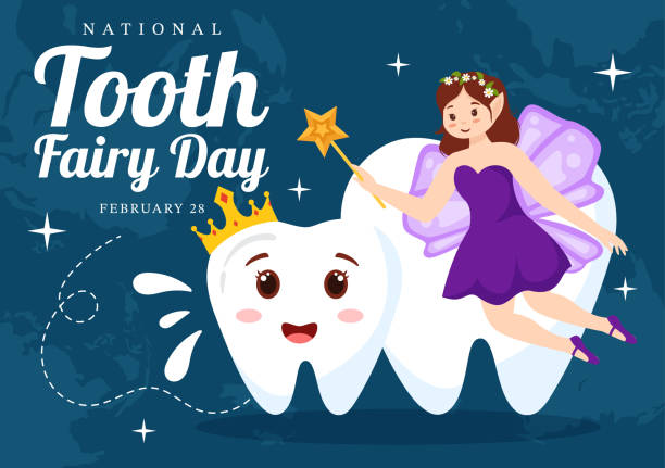 ilustrações, clipart, desenhos animados e ícones de ilustração vetorial do dia nacional da fada do dente com a menina para ajudar as crianças para o tratamento dentário caber no design plano dos desenhos animados de fundo - human teeth fairy cartoon toothbrush