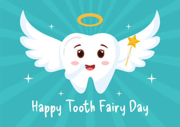 narodowy dzień wróżki zębowej ilustracja wektorowa z małą dziewczynką, aby pomóc dzieciom w leczeniu stomatologicznym dopasuj do płaskiego projektu tła kreskówki - human teeth fairy cartoon toothbrush stock illustrations