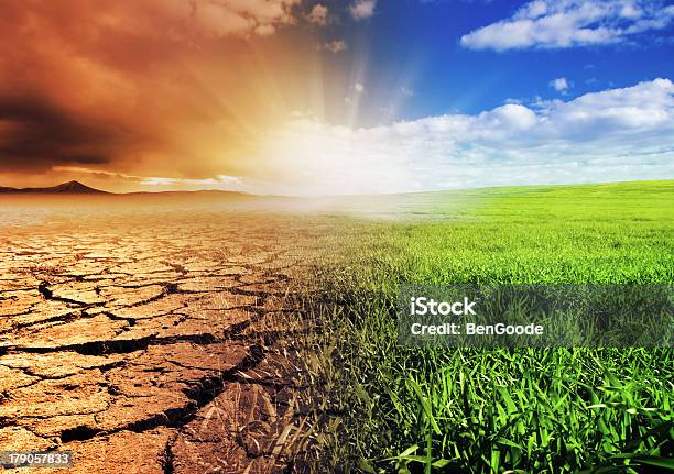 View Of Contrasting Landscape Stock Photo - Download Image Now - Climate Change, Concepts, Dirt