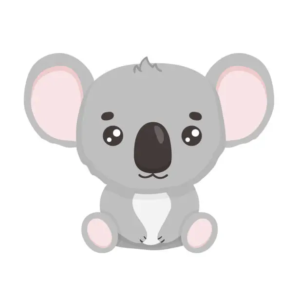 Vector illustration of Cute baby koala in cartoon style. Vector animal isolated on white background.