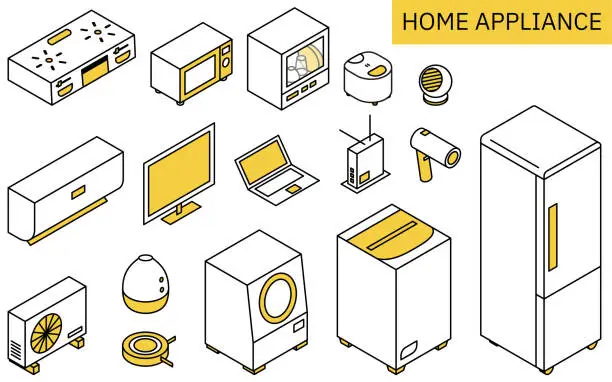 Vector illustration of Illustration of appliances needed for new life, simple isometric