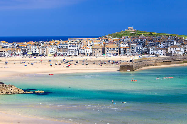 St Ives Cornwall England UK View overlooking Porthminster Beach St Ives Cornwall England UK st ives cornwall stock pictures, royalty-free photos & images