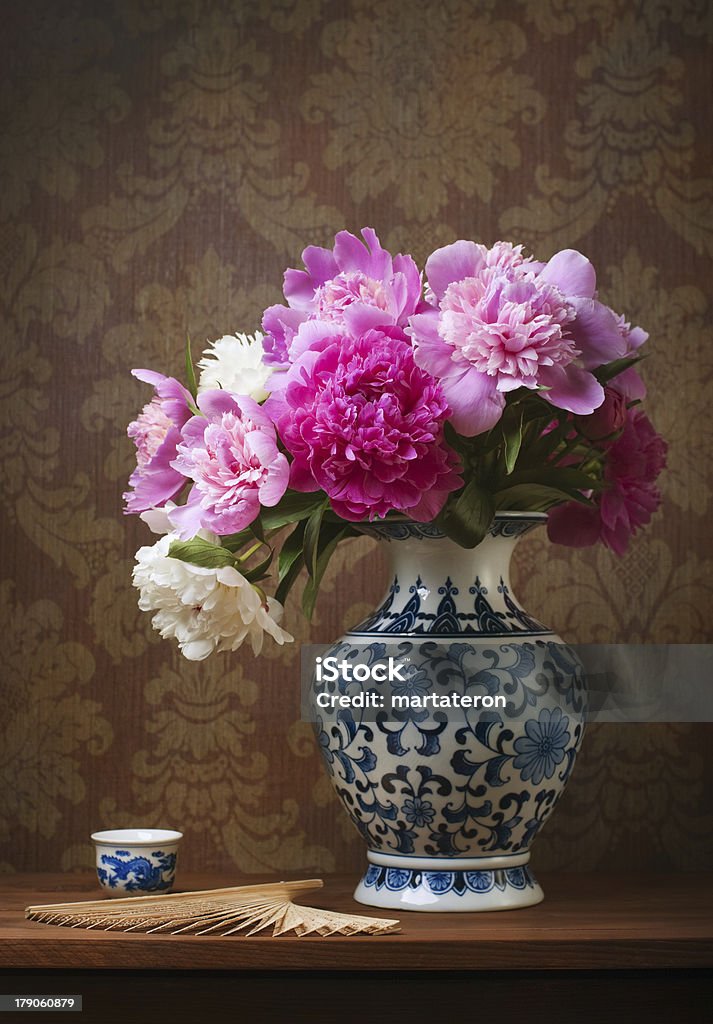 Still life with peonies Still life with peonies in a chinese vase Flower Stock Photo