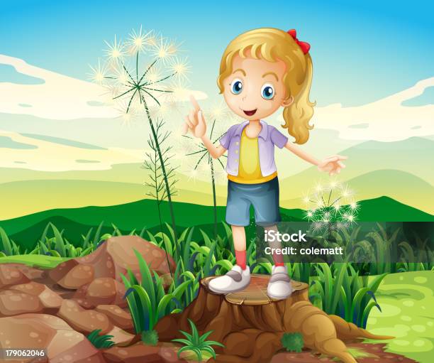 Stump With A Young Girl Standing Stock Illustration - Download Image Now - Adult, Brown, Computer Graphic