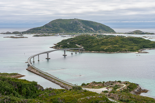 The bridge connecting the islands of Kvaløya and Sommarøy in the Tromsø Municipality in Troms og Finnmark county, Norway.