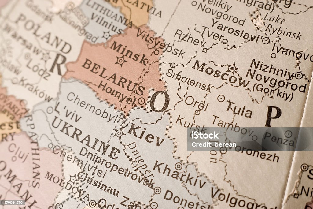 Moscow Close up on Moscow and eastern Europe on a vintage globe. Russia Stock Photo
