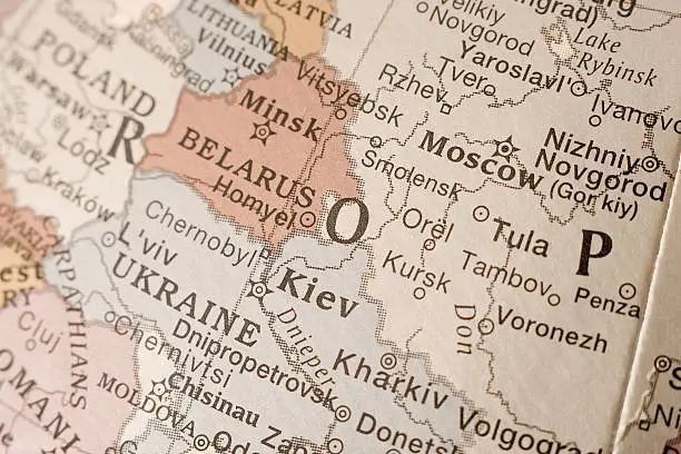 Close up on Moscow and eastern Europe on a vintage globe.