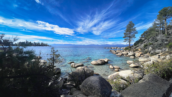 Over looking a rocky shore on Lake Tahoe