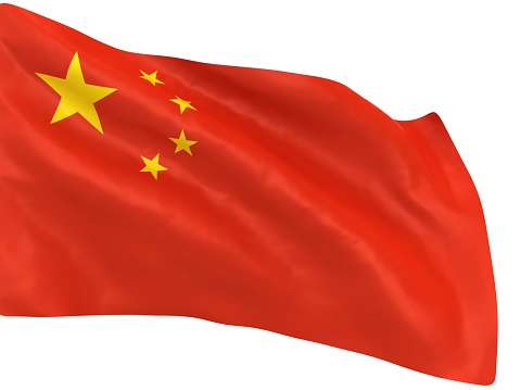Waving Chinese flag isolated over white background