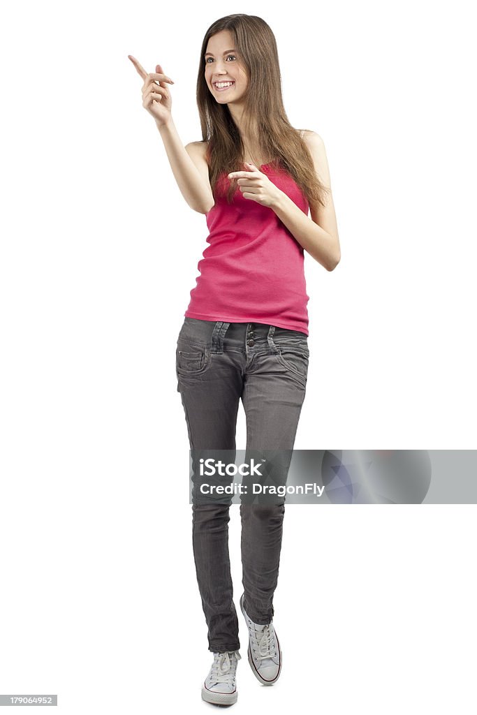 Portrait de belle fille décontractée pointant du doigt - Photo de Adolescent libre de droits