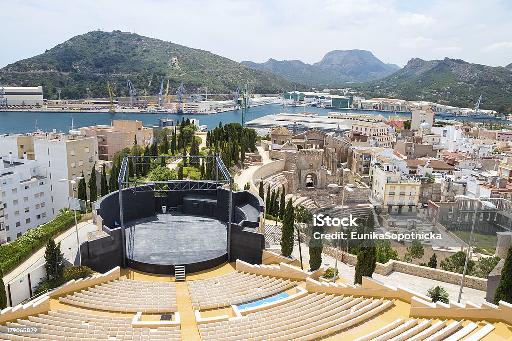 Panorama of Cartagena, Spain Modern and Roman Amphitheaters in Cartagena, Murcia, Spain Cartagena - Spain Stock Photo