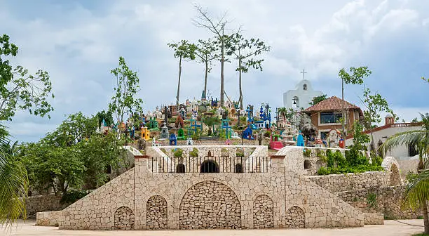 Replica of a graveyard in Xcaret demonstrating multiple colors and styles