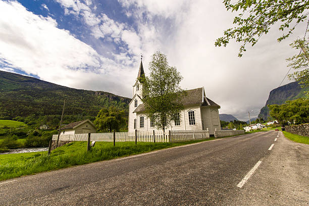 Stave Church and Street stock photo