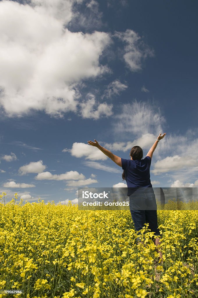 Frau in Canola Field - Lizenzfrei Frühling Stock-Foto