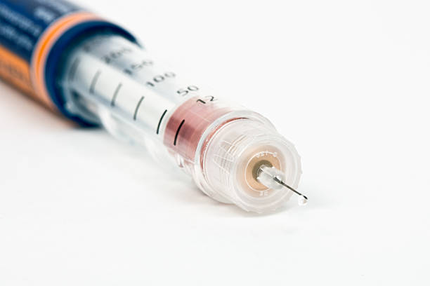 Disposable insulin injection pen front view stock photo