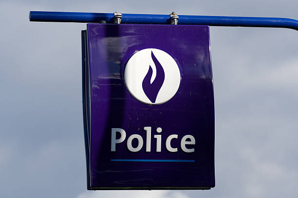 Sign for the National Police of Belgium outside a police station in Wallonia