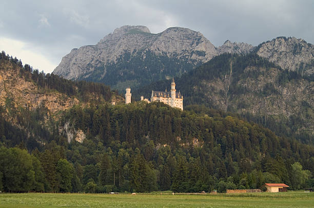 soirée le paysage bavarois - neuschwanstein photos et images de collection