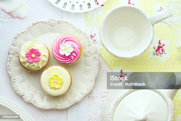 Afternoon Tea And Cupcakes Served On A Table Stock Photo - Download Image Now - Afternoon Tea, Tea Party, Directly Above
